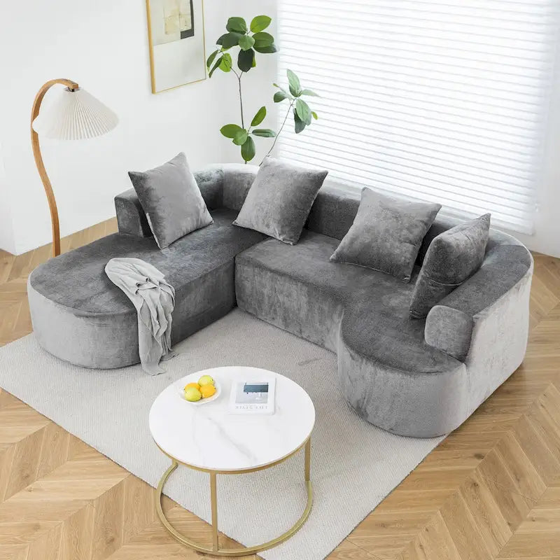 Canapé d'angle rembourré modulaire XINMICS 99.61, canapé d'angle moderne 3 places en L avec méridienne, côté gauche
