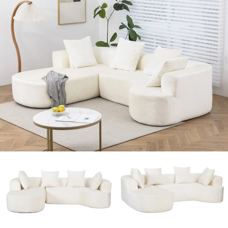 Canapé d'angle rembourré modulaire XINMICS 99.61, canapé d'angle moderne 3 places en L avec méridienne, côté gauche