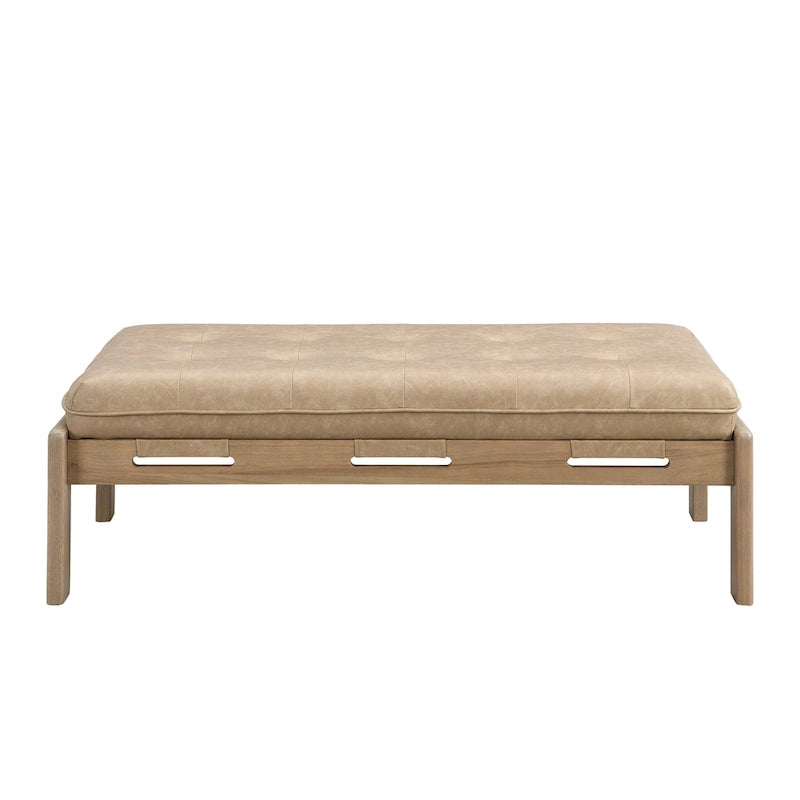 48.4 Rectangle Tufted Upholstered Cocktail, Leather Ottoman Coffee Table with Rubber Wood Frame