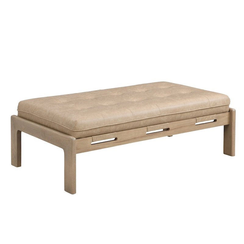 48.4 Rectangle Tufted Upholstered Cocktail, Leather Ottoman Coffee Table with Rubber Wood Frame