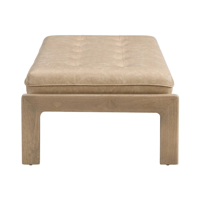 48.4 Rectangle Tufted Upholstered Cocktail, Leather Ottoman Coffee Table with Rubber Wood Frame