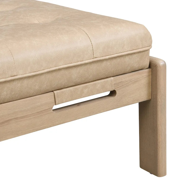 48.4 Rectangle Tufted Upholstered Cocktail, Leather Ottoman Coffee Table with Rubber Wood Frame