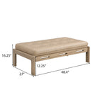 48.4 Rectangle Tufted Upholstered Cocktail, Leather Ottoman Coffee Table with Rubber Wood Frame