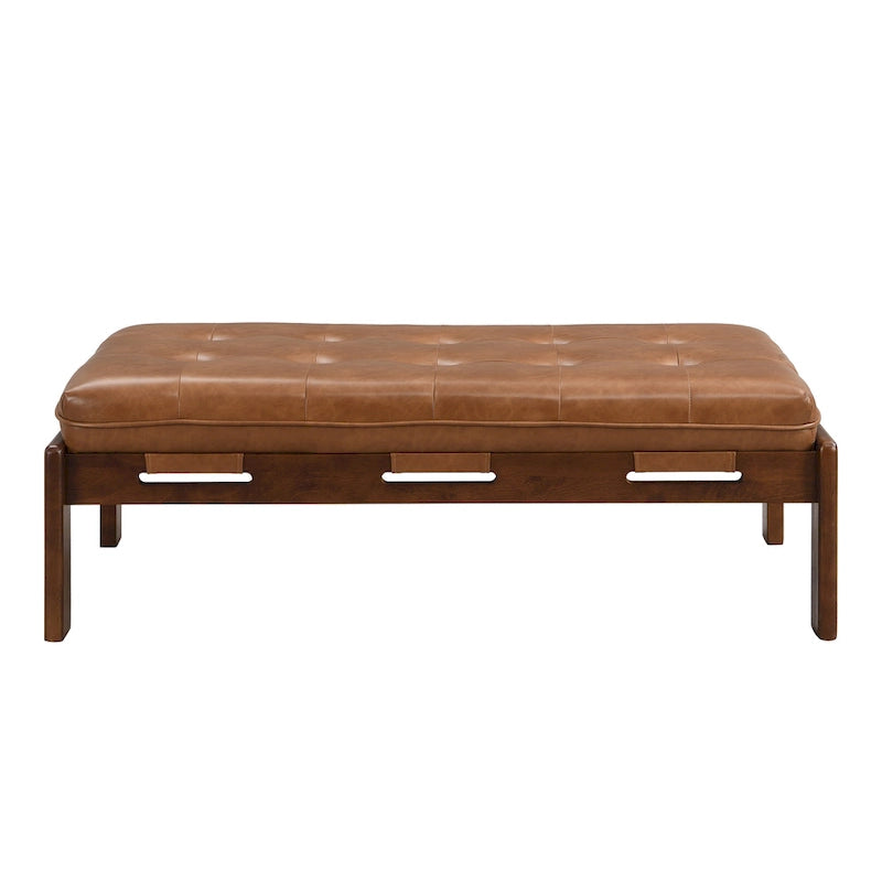 48.4 Rectangle Tufted Upholstered Cocktail, Leather Ottoman Coffee Table with Rubber Wood Frame