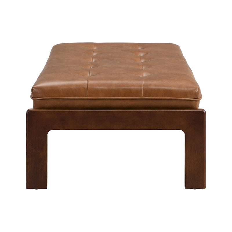 48.4 Rectangle Tufted Upholstered Cocktail, Leather Ottoman Coffee Table with Rubber Wood Frame