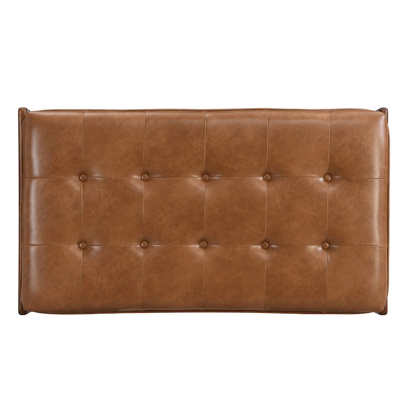 48.4 Rectangle Tufted Upholstered Cocktail, Leather Ottoman Coffee Table with Rubber Wood Frame