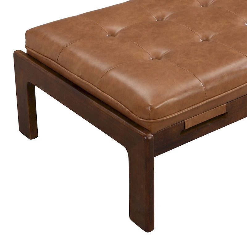 48.4 Rectangle Tufted Upholstered Cocktail, Leather Ottoman Coffee Table with Rubber Wood Frame