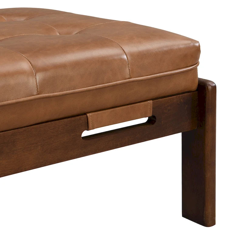 48.4 Rectangle Tufted Upholstered Cocktail, Leather Ottoman Coffee Table with Rubber Wood Frame