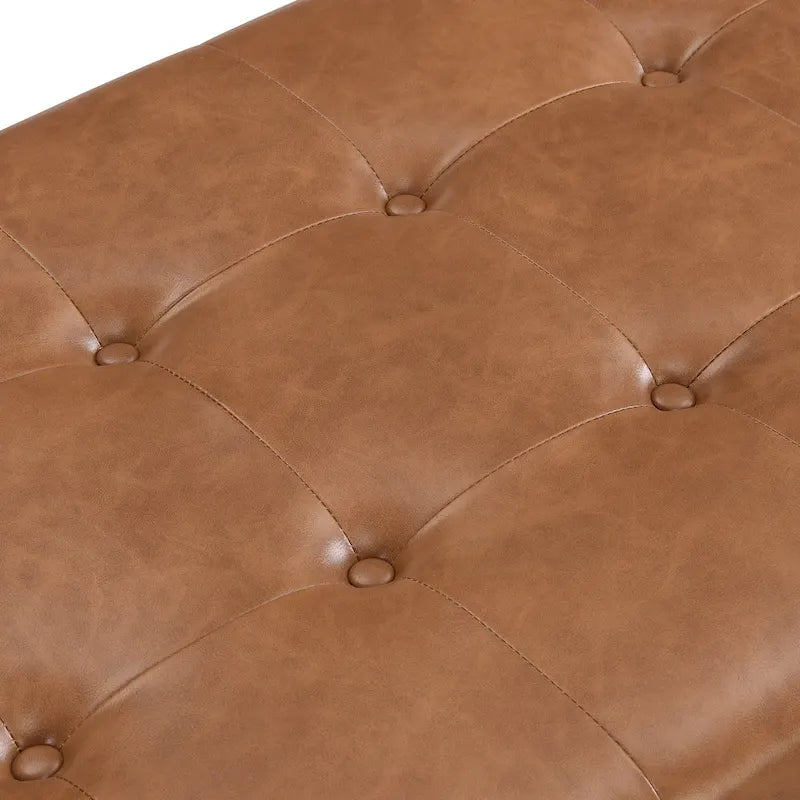 48.4 Rectangle Tufted Upholstered Cocktail, Leather Ottoman Coffee Table with Rubber Wood Frame