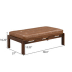 48.4 Rectangle Tufted Upholstered Cocktail, Leather Ottoman Coffee Table with Rubber Wood Frame
