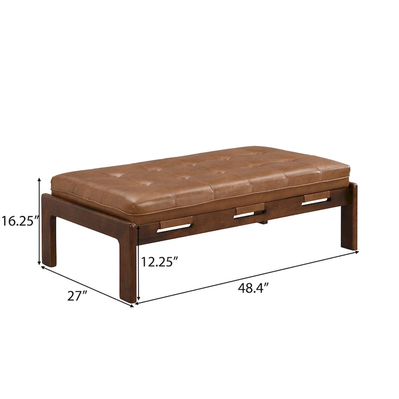 48.4 Rectangle Tufted Upholstered Cocktail, Leather Ottoman Coffee Table with Rubber Wood Frame