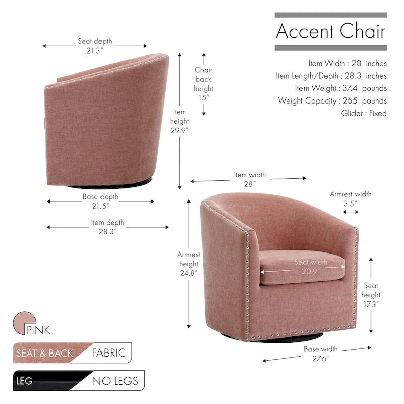 Fauteuil d'appoint pivotant Porthos Home Wesa en tissu capitonné