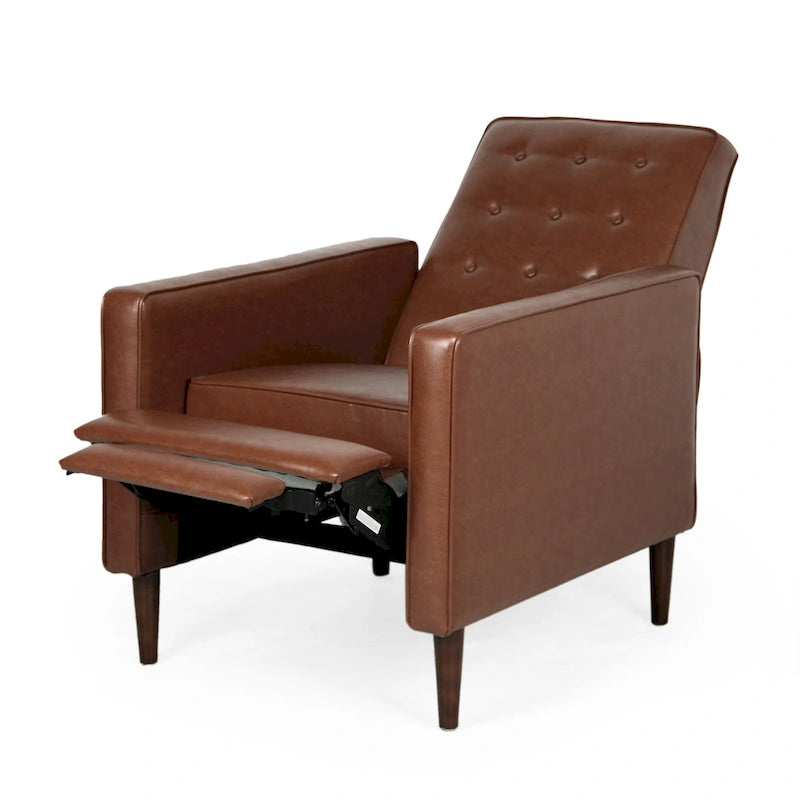 Mervynn, fauteuil inclinable capitonné en similicuir d'inspiration milieu de siècle