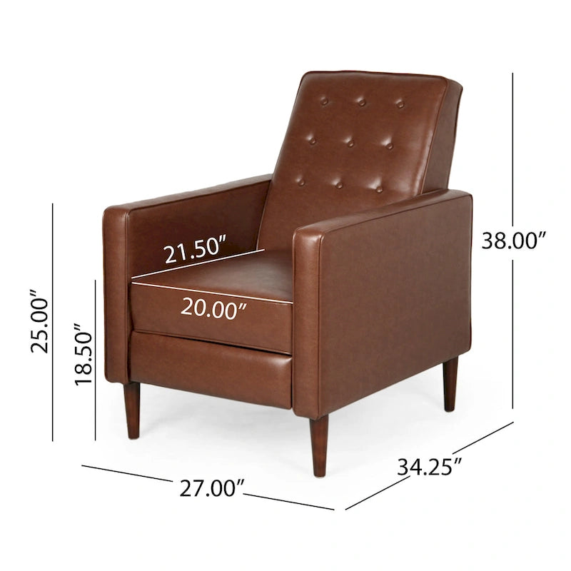 Mervynn, fauteuil inclinable capitonné en similicuir d'inspiration milieu de siècle
