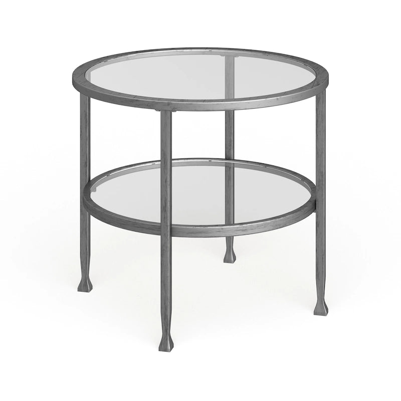 Table d'appoint ronde Glenn en métal argenté avec étagère