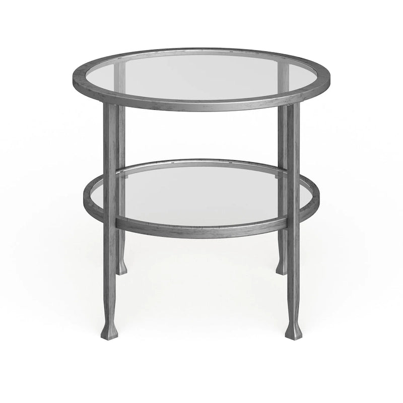 Table d'appoint ronde Glenn en métal argenté avec étagère
