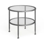 Table d'appoint ronde Glenn en métal argenté avec étagère