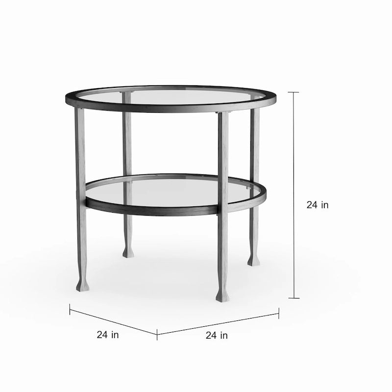 Table d'appoint ronde Glenn en métal argenté avec étagère