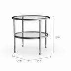 Table d'appoint ronde Glenn en métal argenté avec étagère