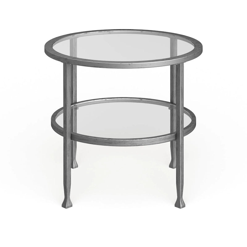 Table d'appoint ronde Glenn en métal argenté avec étagère