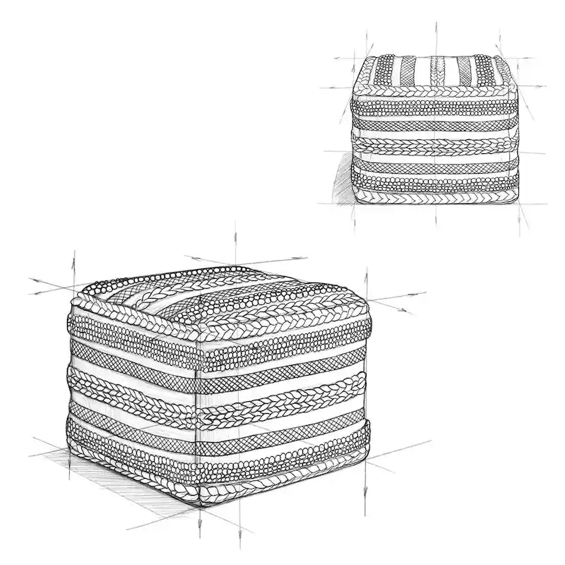 Silva Boho Square Pouf in Handloom Woven Pattern
