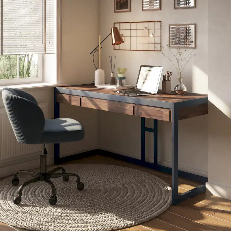 Bureau d'ordinateur industriel en bois d'acacia massif Cecilia