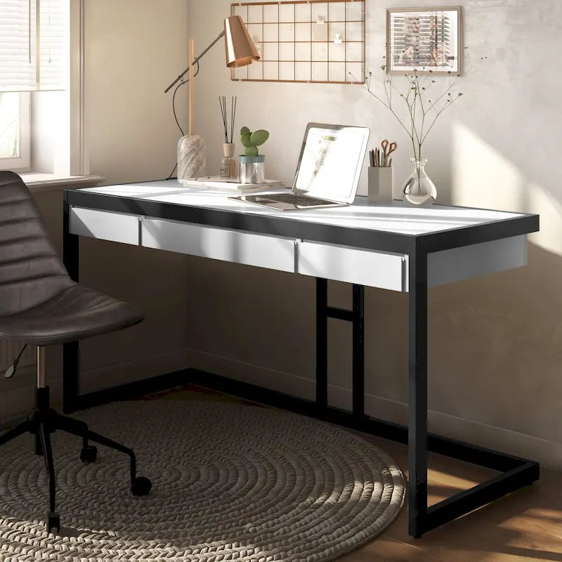 Bureau d'ordinateur industriel en bois d'acacia massif Cecilia