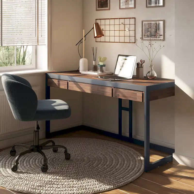 Bureau d'ordinateur industriel en bois d'acacia massif Cecilia