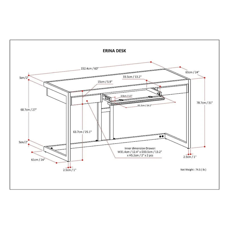 Bureau d'ordinateur industriel en bois d'acacia massif Cecilia