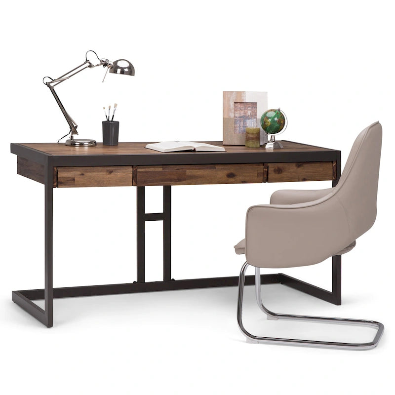 Bureau d'ordinateur industriel en bois d'acacia massif Cecilia