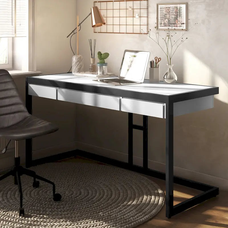 Bureau d'ordinateur industriel en bois d'acacia massif Cecilia