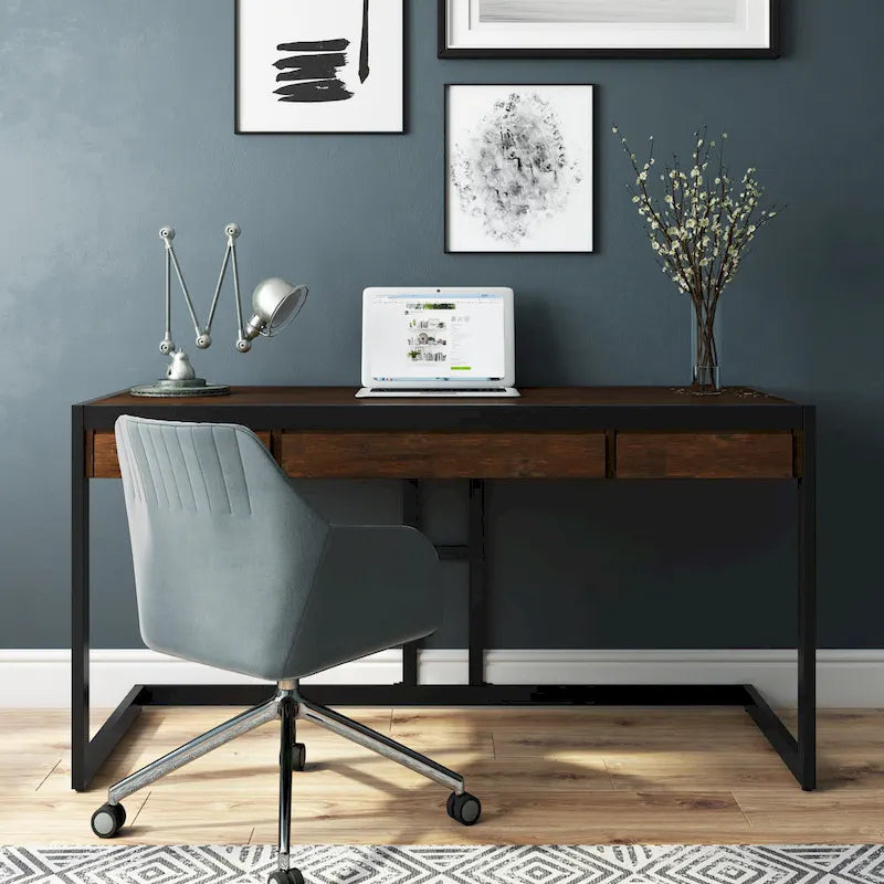 Bureau d'ordinateur industriel en bois d'acacia massif Cecilia