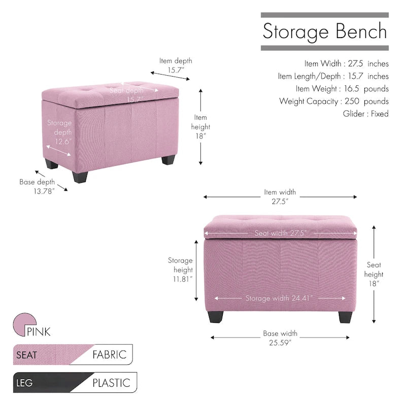 Banc de rangement Porthos Home Vivi en tissu à couvercle basculant