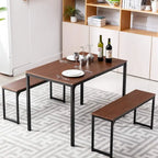 Ensemble de table de cuisine 3 pièces avec deux bancs, ensemble de salle à manger 4 places