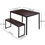 Ensemble de table de cuisine 3 pièces avec deux bancs, ensemble de salle à manger 4 places