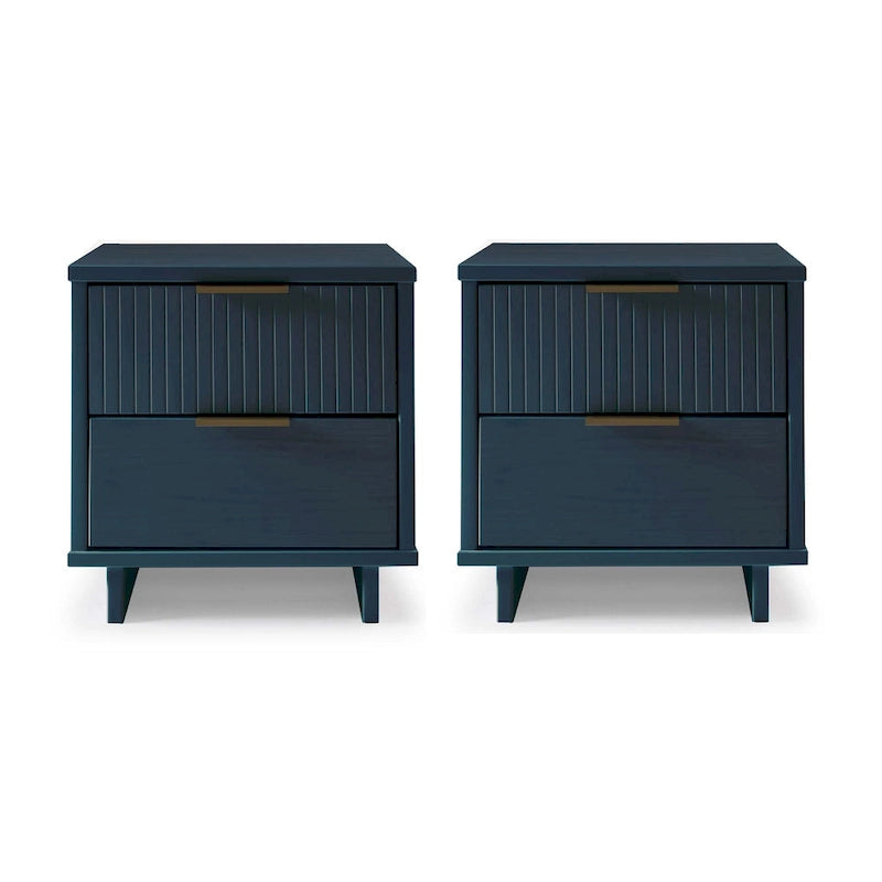 Manhattan Comfort Granville Lot de 2 tables de chevet en bois massif du milieu du siècle à 2 tiroirs