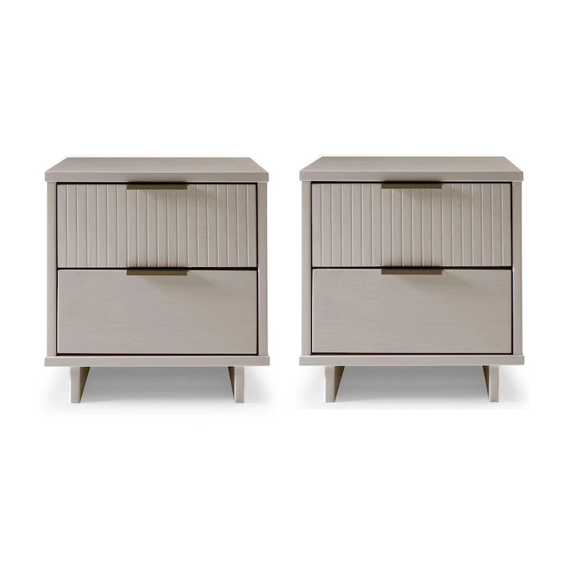 Manhattan Comfort Granville Lot de 2 tables de chevet en bois massif du milieu du siècle à 2 tiroirs
