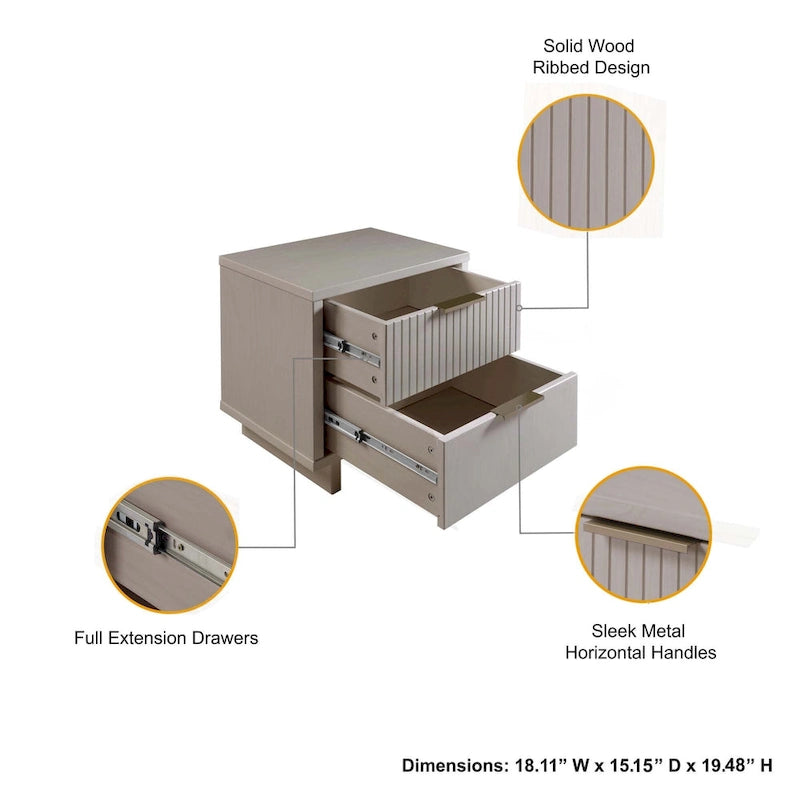 Manhattan Comfort Granville Lot de 2 tables de chevet en bois massif du milieu du siècle à 2 tiroirs