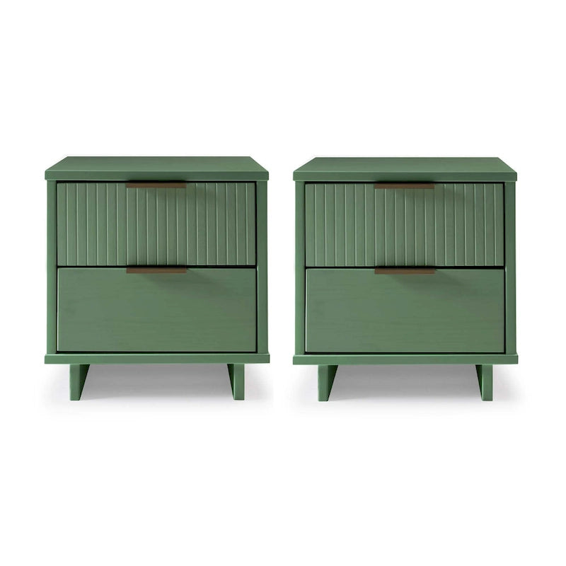 Manhattan Comfort Granville Lot de 2 tables de chevet en bois massif du milieu du siècle à 2 tiroirs