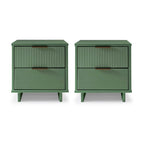 Manhattan Comfort Granville Lot de 2 tables de chevet en bois massif du milieu du siècle à 2 tiroirs