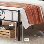 Lit avec rangement, avec tête et pied de lit à motif vintage, supporte jusqu'à 360 kg