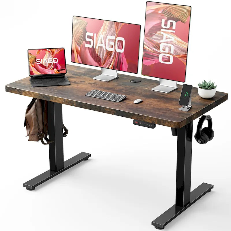 SIAGO Bureau informatique 48 x 24 pouces, réglable en hauteur, électrique, assis-debout