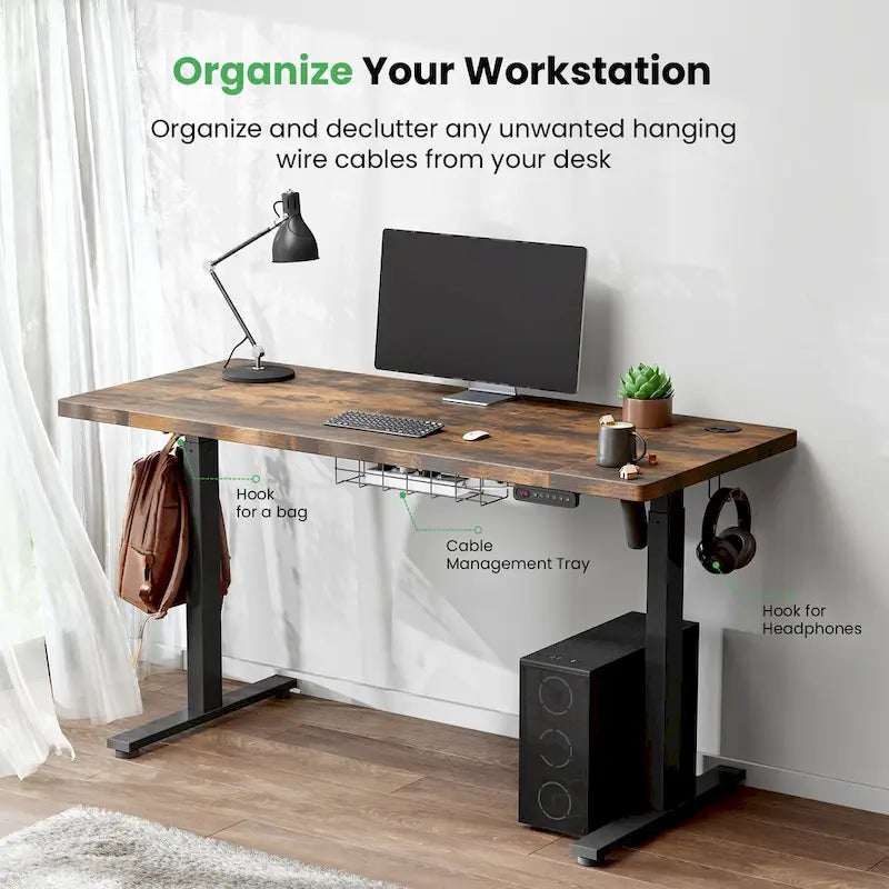 SIAGO Bureau informatique 48 x 24 pouces, réglable en hauteur, électrique, assis-debout