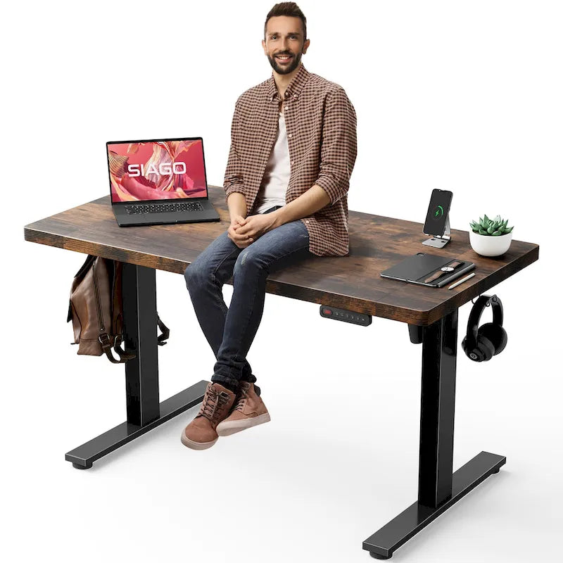 SIAGO Bureau informatique 48 x 24 pouces, réglable en hauteur, électrique, assis-debout