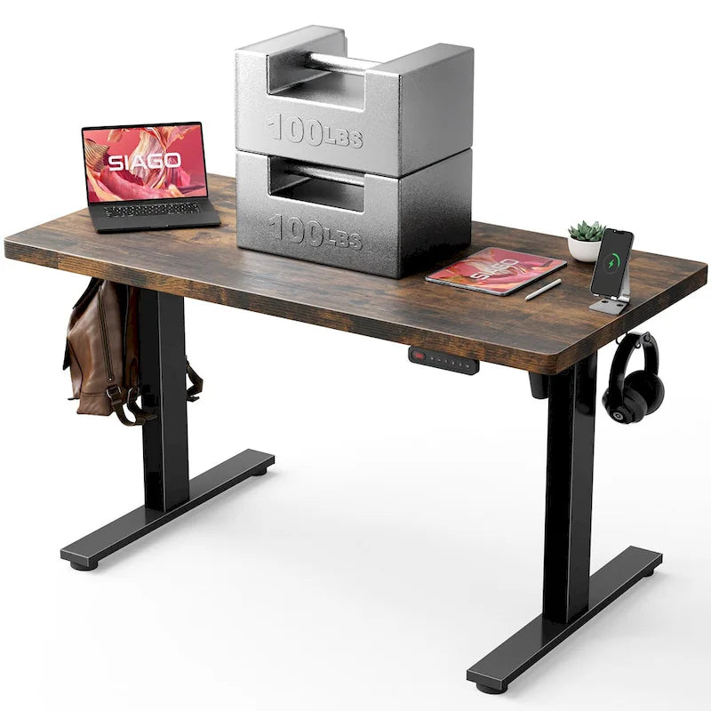 SIAGO Bureau informatique 48 x 24 pouces, réglable en hauteur, électrique, assis-debout