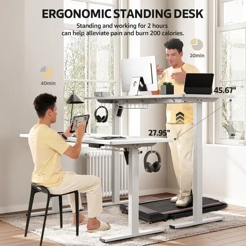 SIAGO Bureau informatique 48 x 24 pouces, réglable en hauteur, électrique, assis-debout